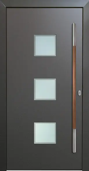 Haustür in Grau mit 3 Fenstern